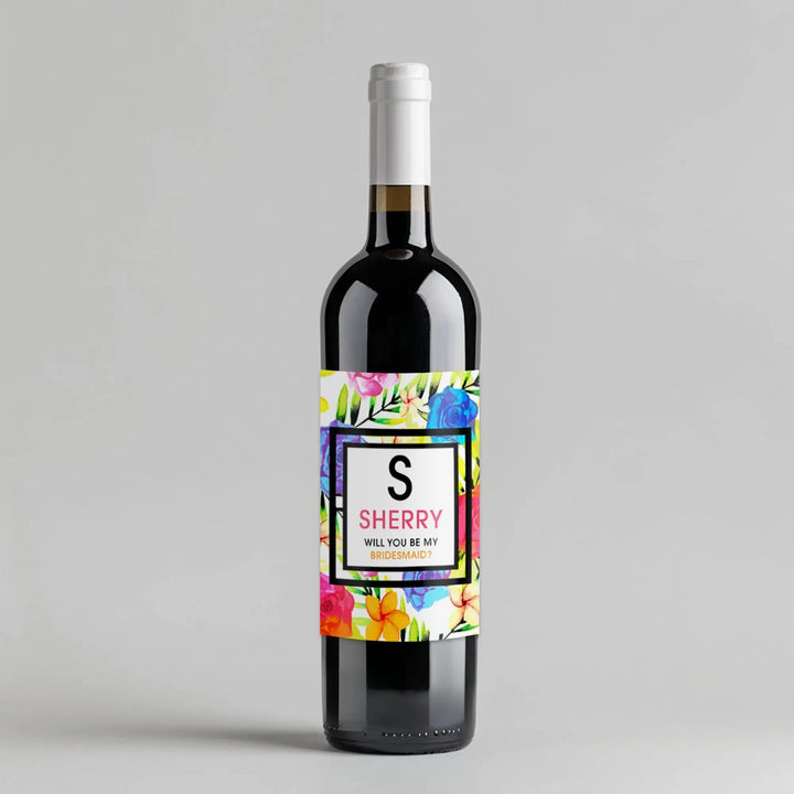 Neon Floral Bridesmaid Wine Label - iCustomLabel