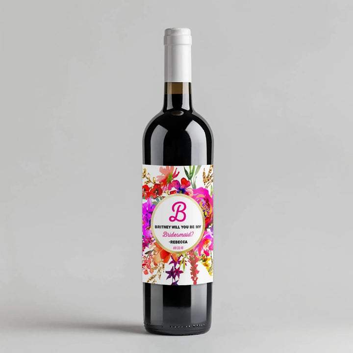 Neon Monogram Bridesmaid Wine Label - iCustomLabel