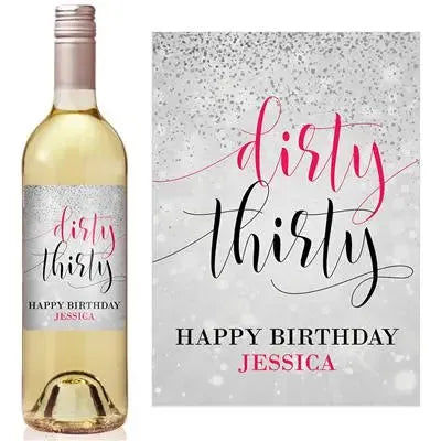 New Dirty Thirty Silver Pink Wine Label - iCustomLabel