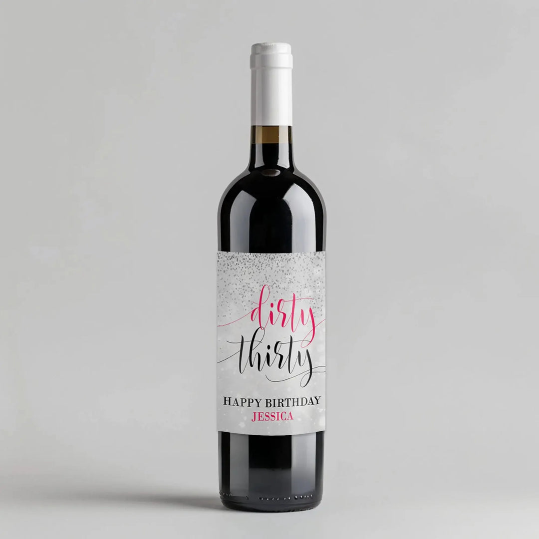 New Dirty Thirty Silver Pink Wine Label - iCustomLabel