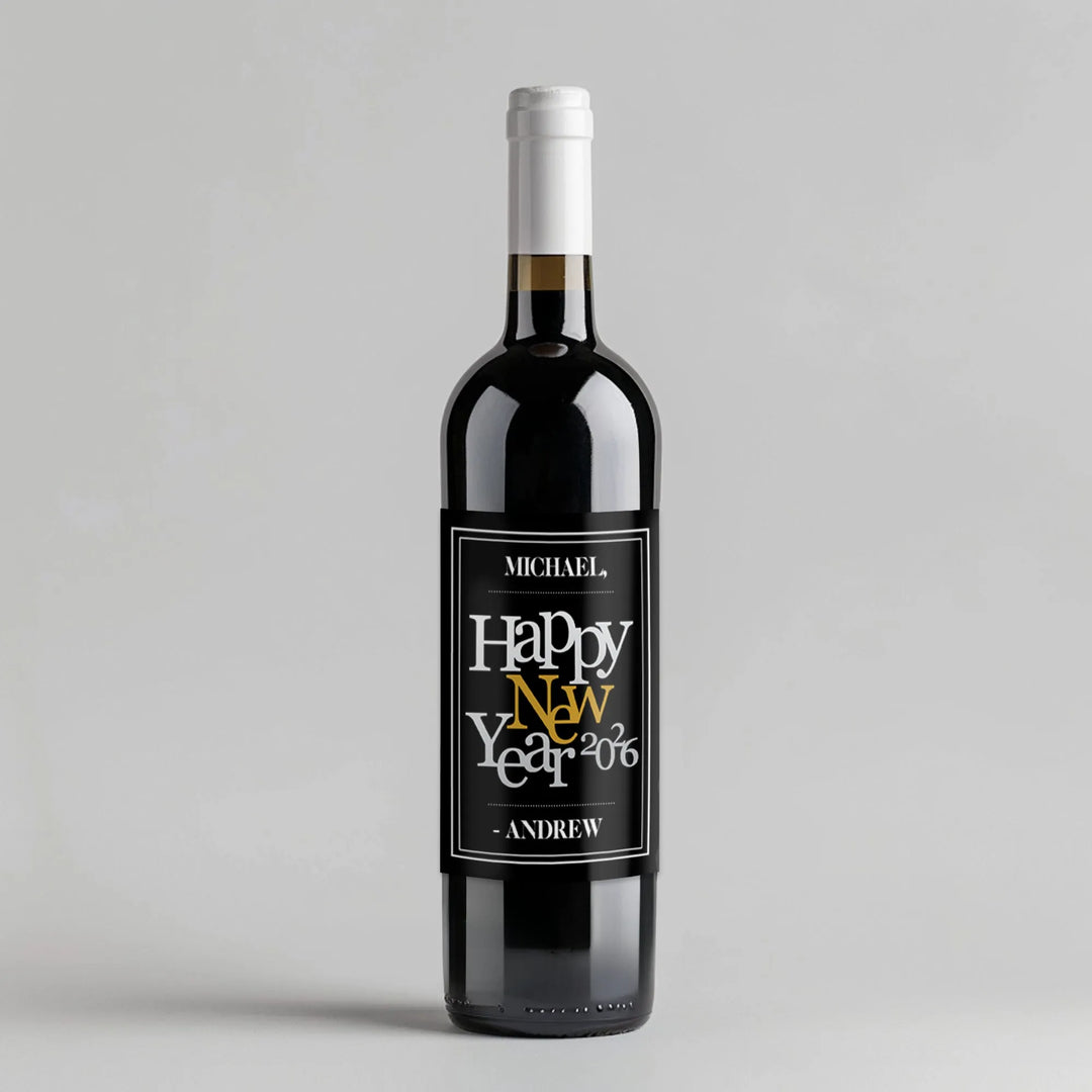 New Year Black White Wine Label - iCustomLabel