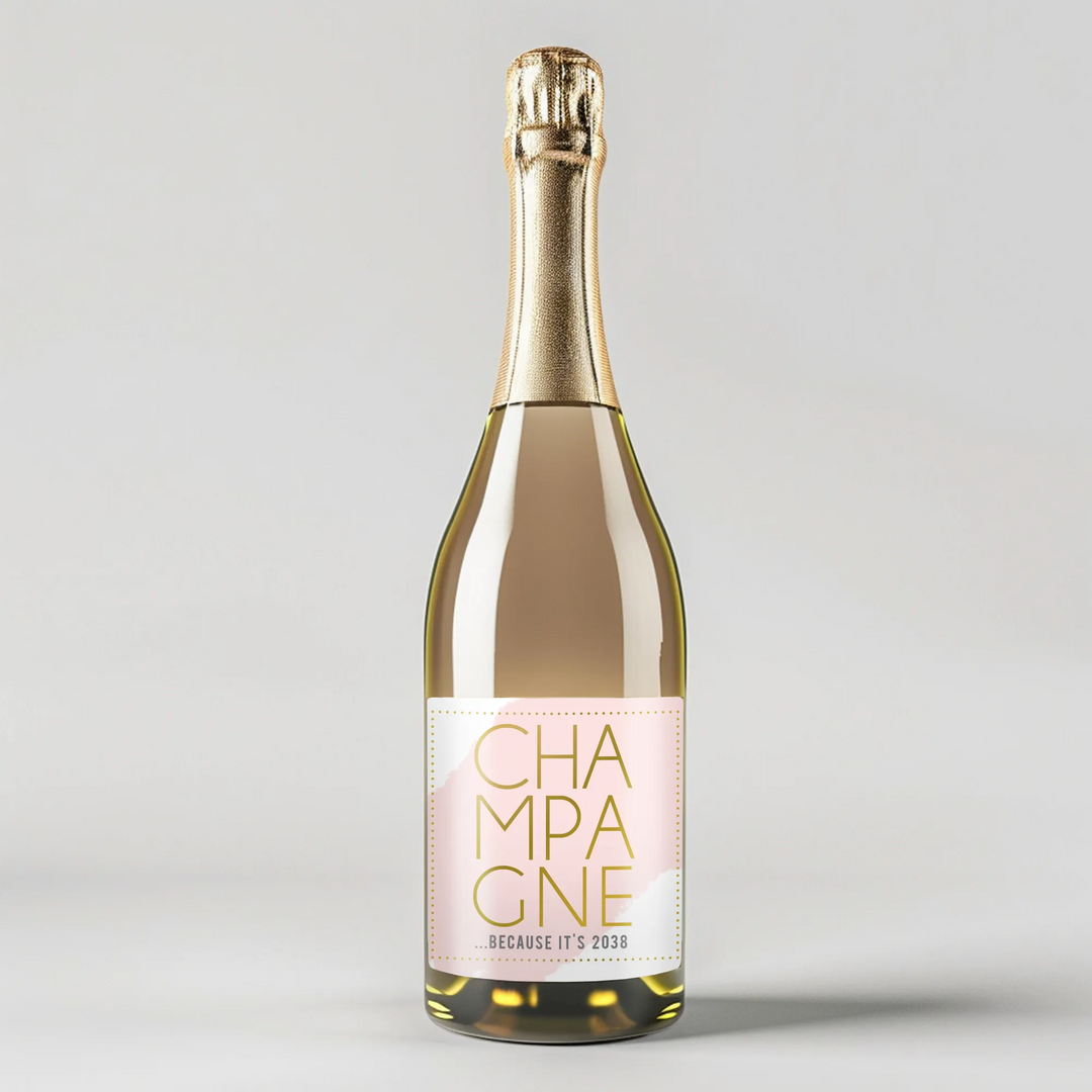 New Year Pink Champagne Label - iCustomLabel