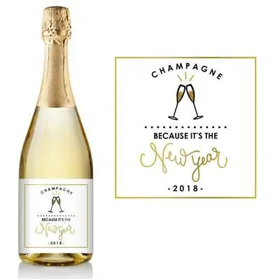 New Year White Gold Champagne Label - iCustomLabel