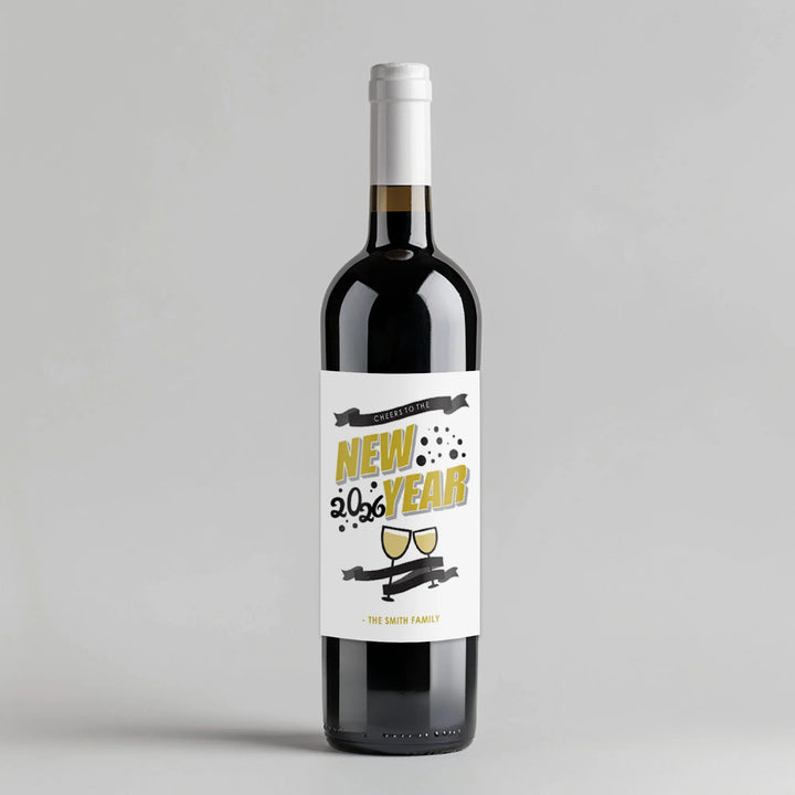 New Year White Gold Wine Label - iCustomLabel
