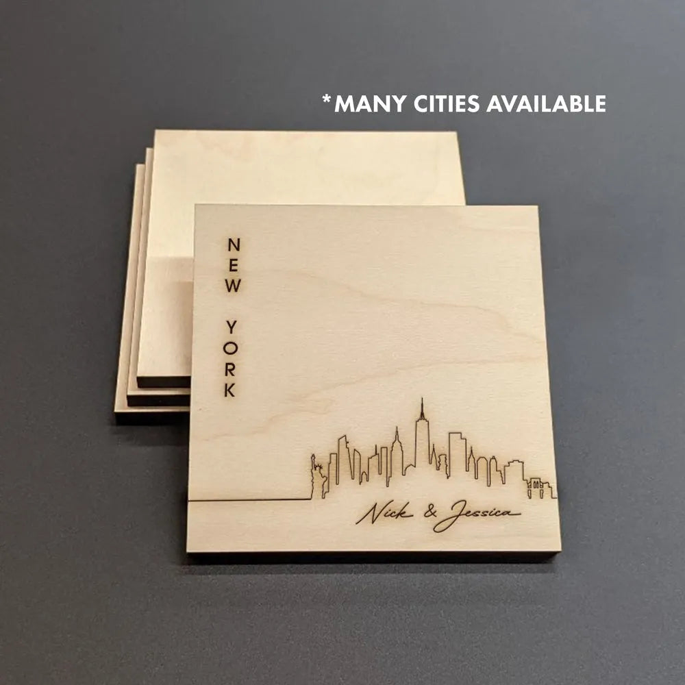 New York Skyline Wood Coasters - iCustomLabel