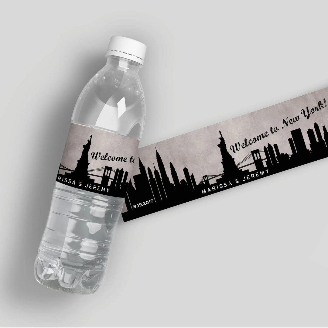 New York Vintage Water Bottle Labels - iCustomLabel