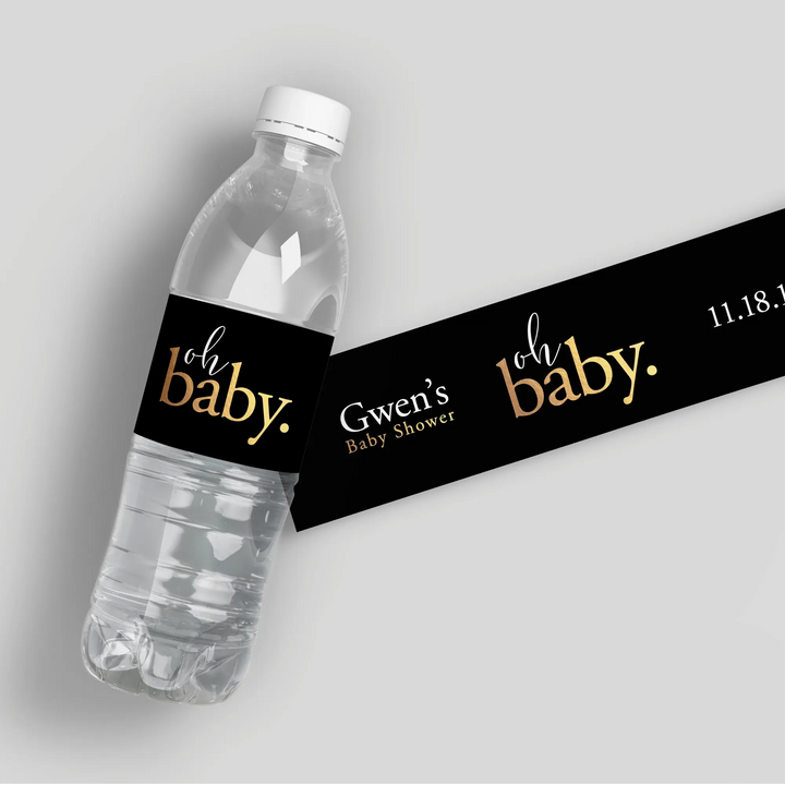 Oh Baby Gold Black Water Bottle Labels - iCustomLabel