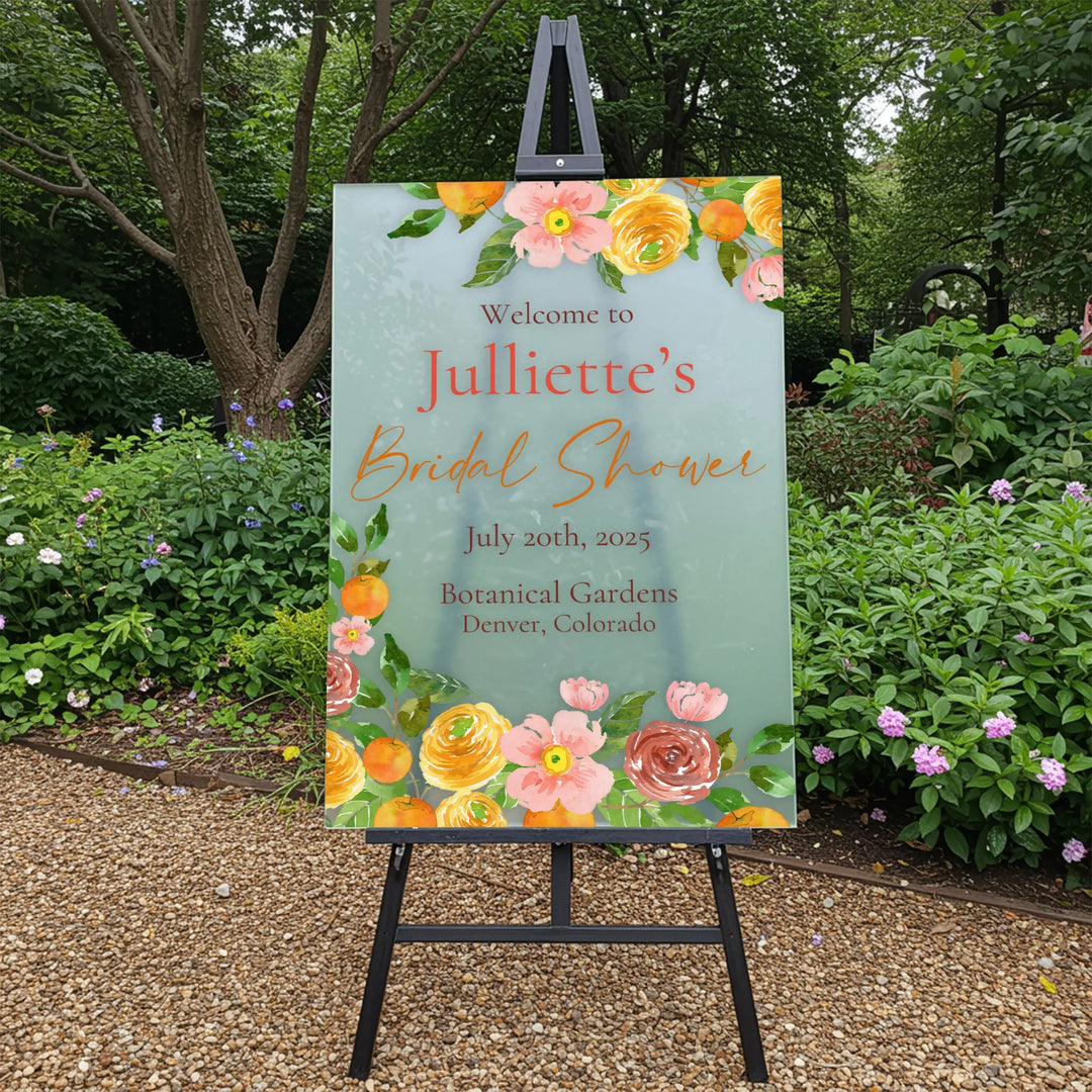 Orange Flowers Bridal Shower Welcome Sign - iCustomLabel