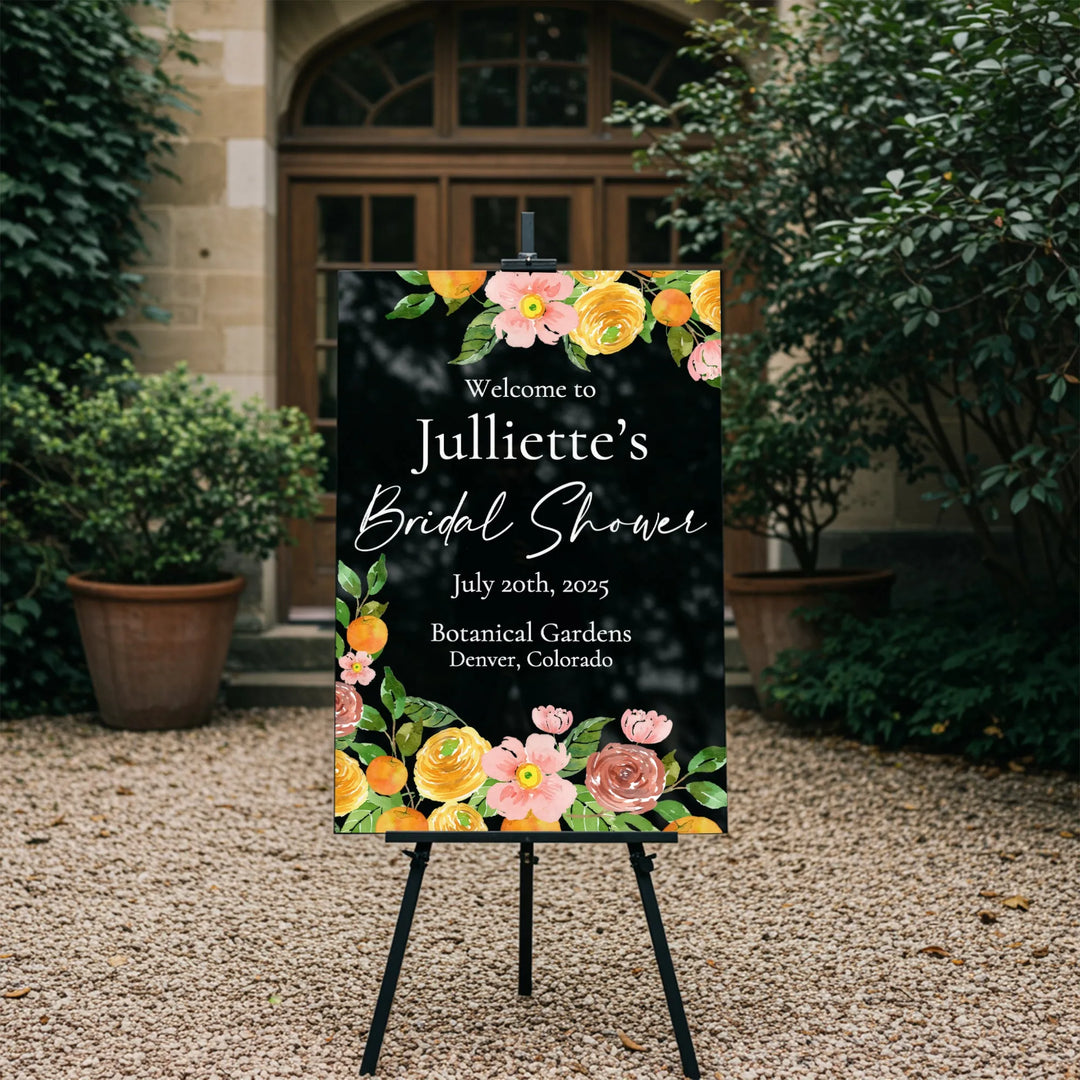 Orange Flowers Bridal Shower Welcome Sign - iCustomLabel