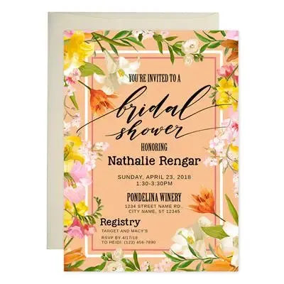 Orange Pink Bridal Shower Invitations - iCustomLabel