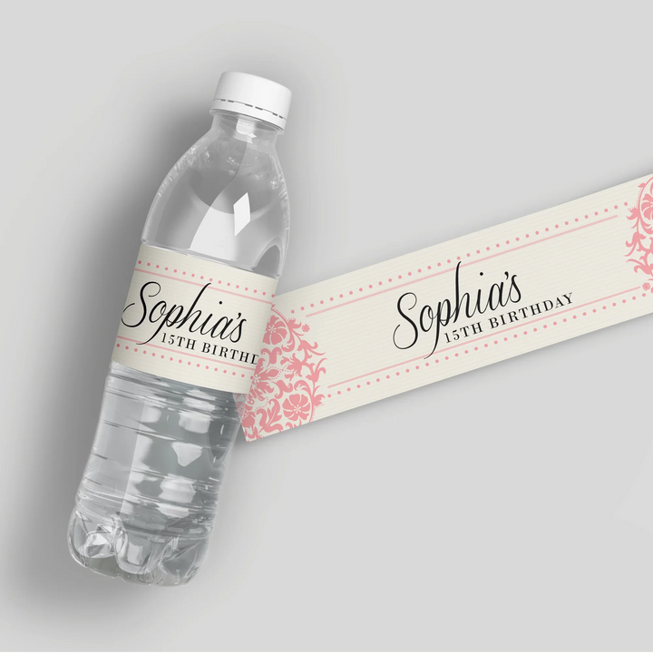 Ornate Pink Patterns Water Bottle Labels
