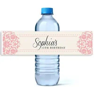 Ornate Pink Patterns Water Bottle Labels - iCustomLabel