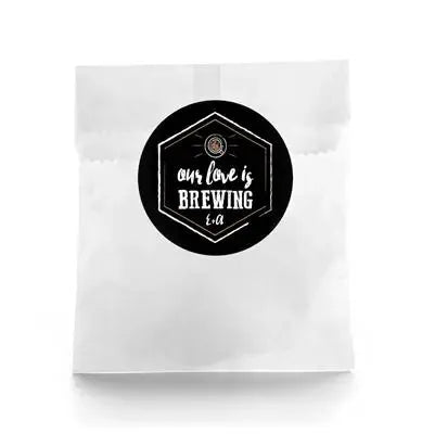 Our Love is Brewing Wedding Favor Labels - iCustomLabel