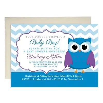 Owl Boy Baby Shower Invitations - iCustomLabel