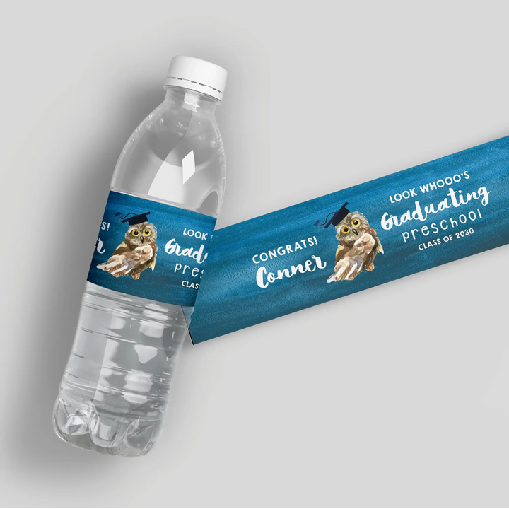 Owl Preschool Graduation Water Bottle Labels - iCustomLabel