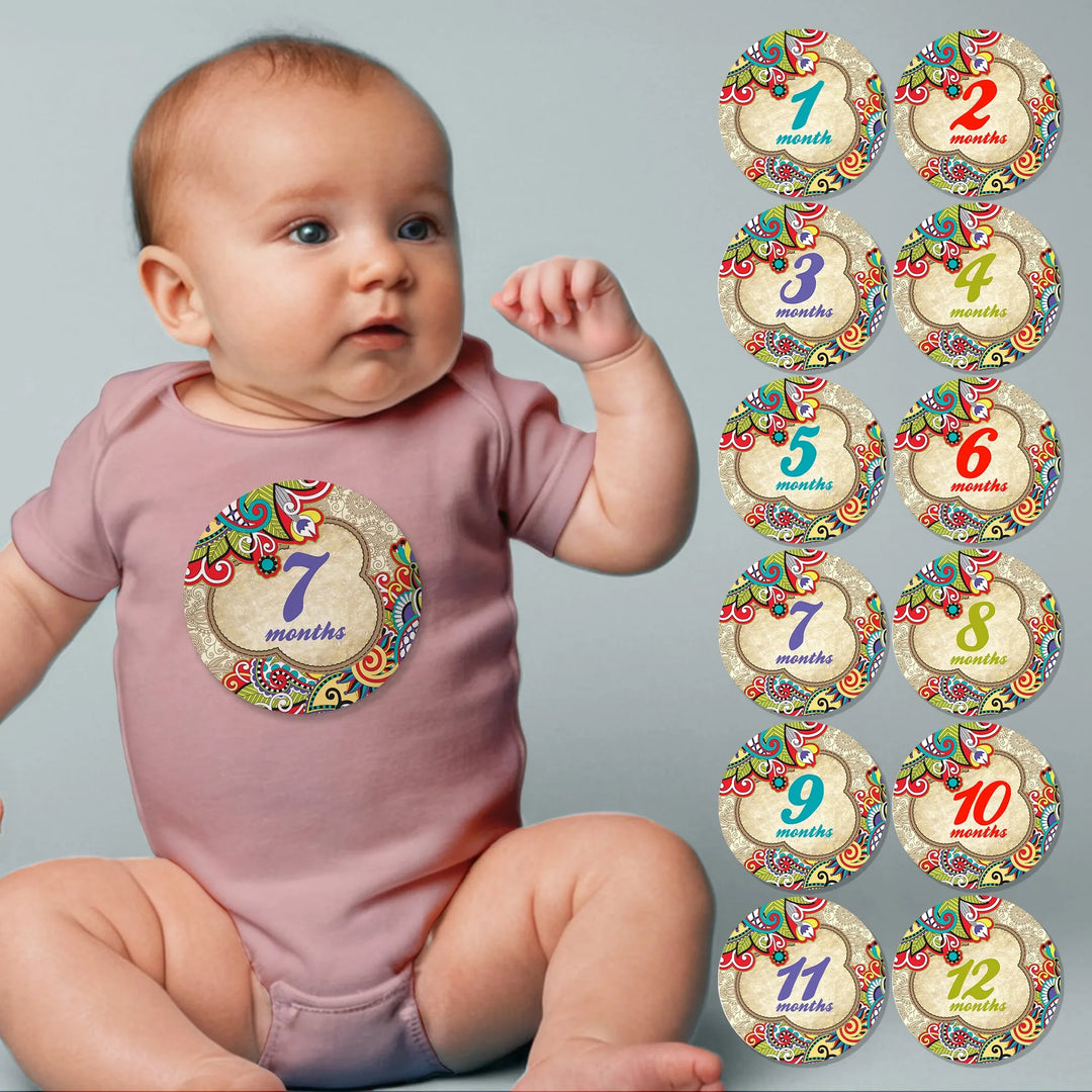 Paisley Pattern Baby Month Stickers - iCustomLabel