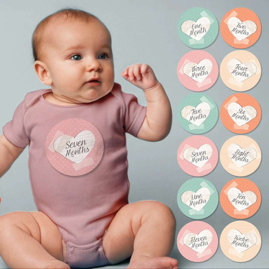 Paper Heart Baby Month Stickers - iCustomLabel