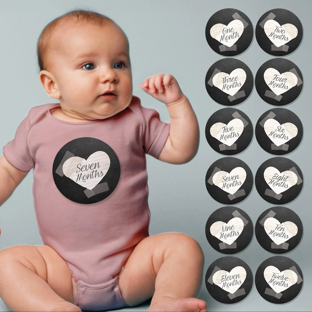 Paper Heart Chalkboard Baby Month Stickers - iCustomLabel