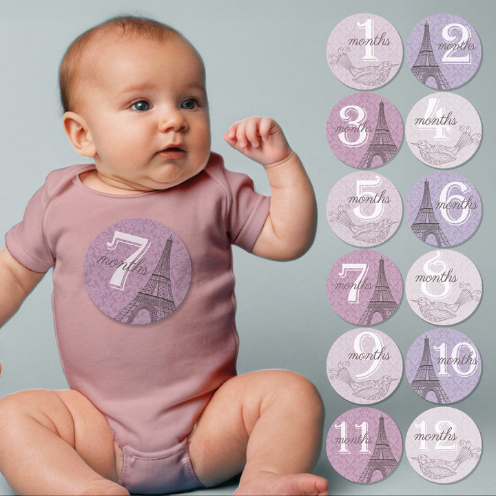 Paris Purple Baby Month Stickers - iCustomLabel