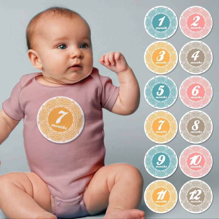 Pastel Lace Baby Month Stickers - iCustomLabel