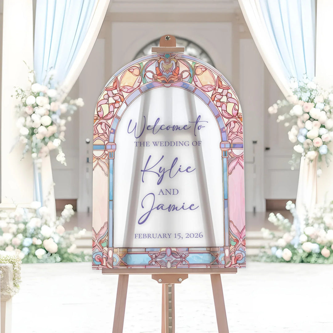 Pastels Stained Glass Wedding Welcome Sign