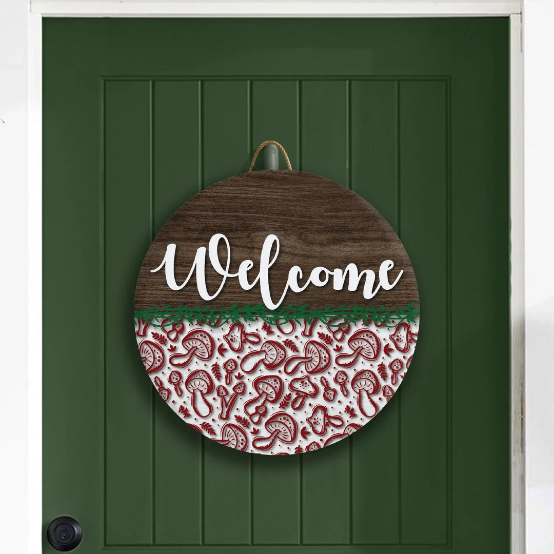 Pattern Mushrooms Welcome Front Door Decor - iCustomLabel