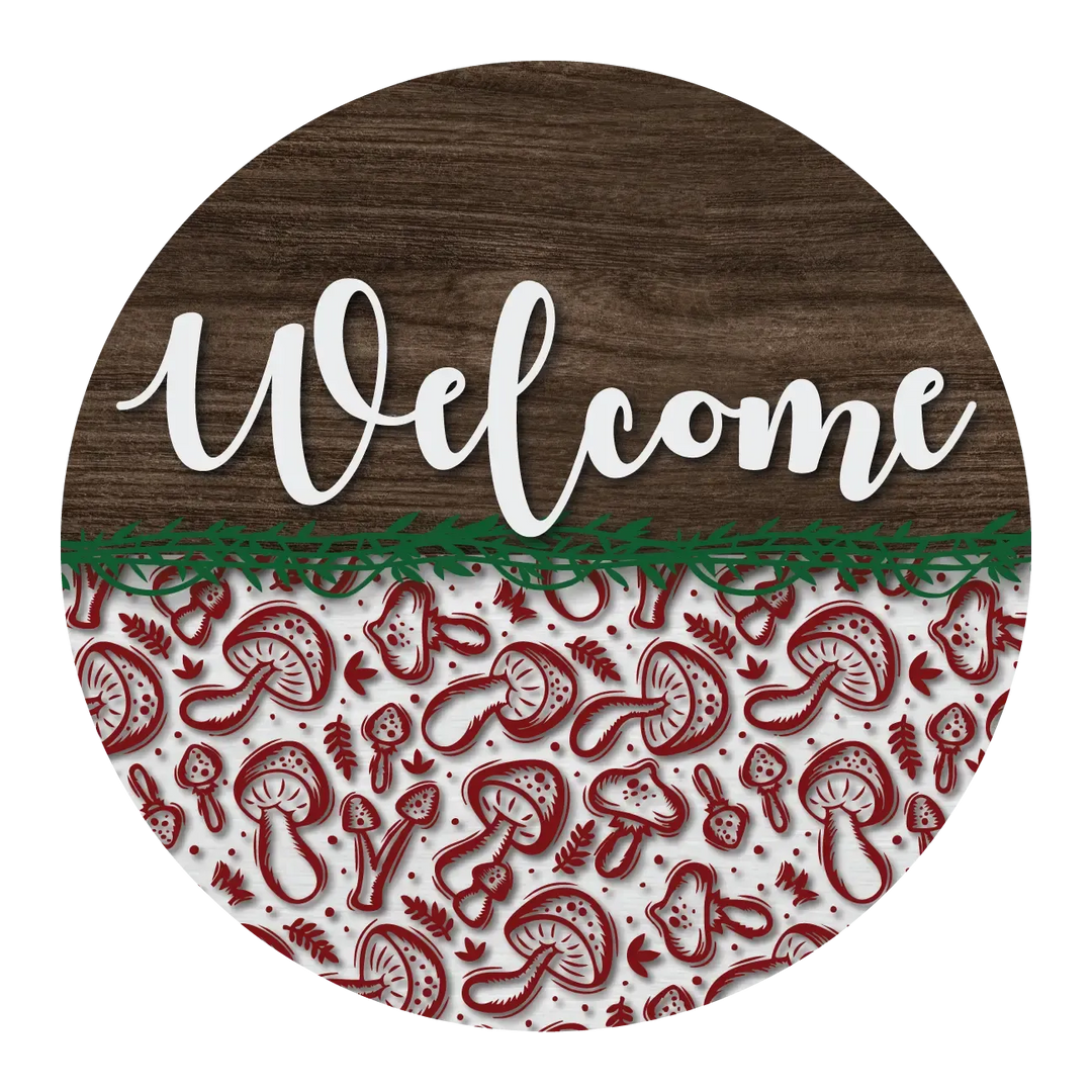 Pattern Mushrooms Welcome Front Door Decor - iCustomLabel
