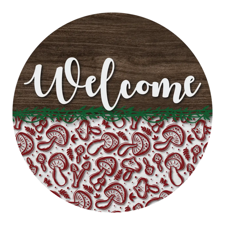 Pattern Mushrooms Welcome Front Door Decor - iCustomLabel