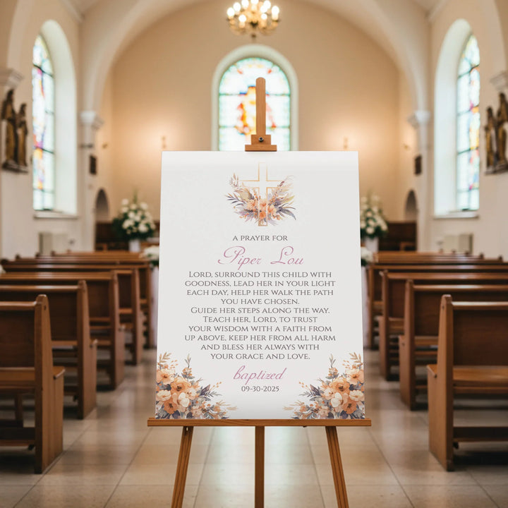 Peach Floral Prayer Baptism Welcome Sign