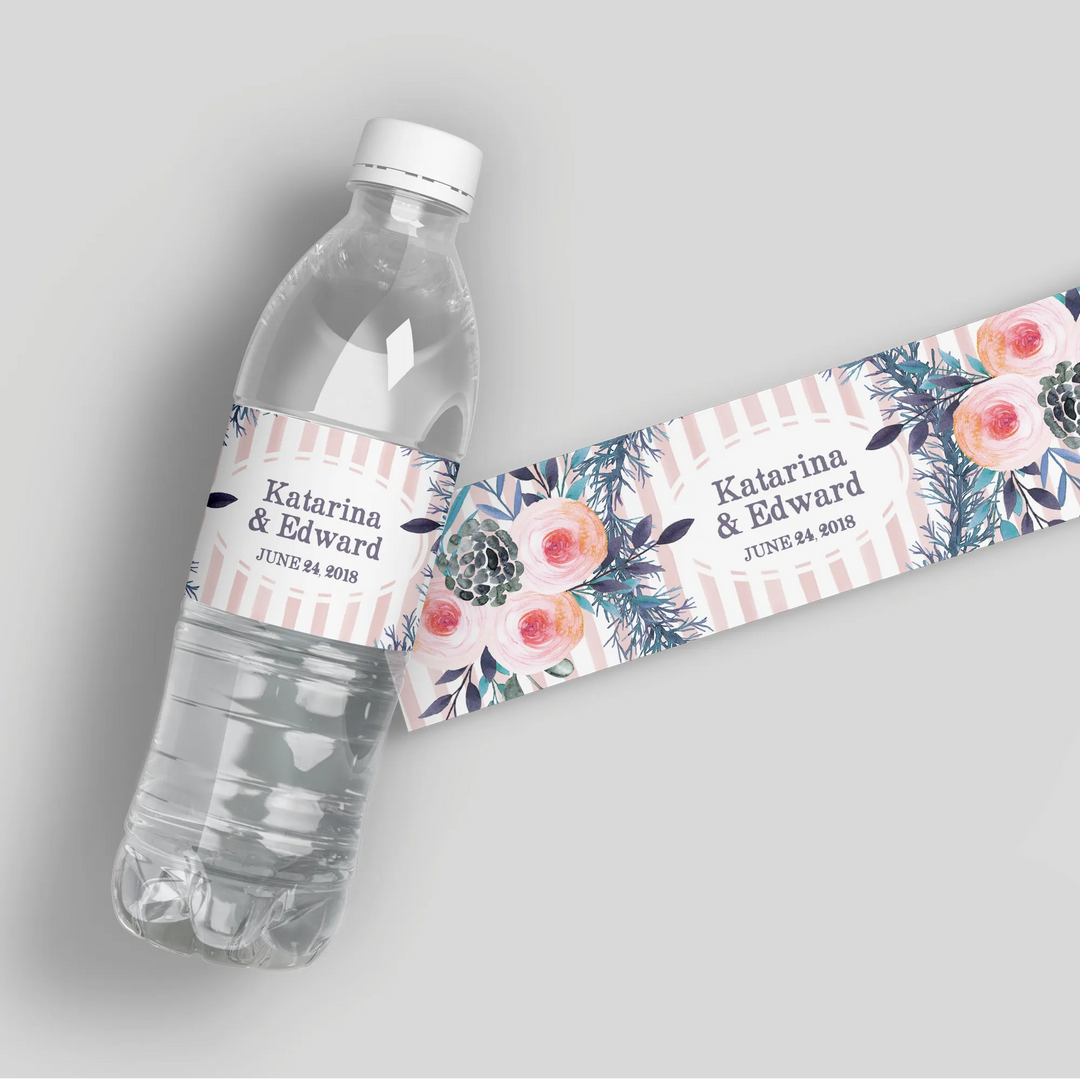 Peach Plum Floral Water Bottle Labels - iCustomLabel