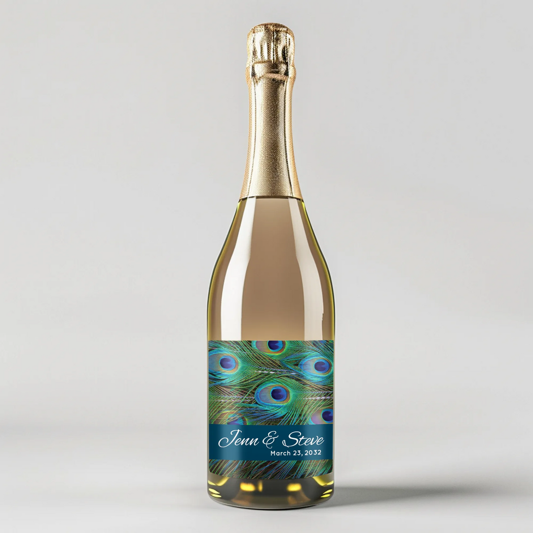 Peacock Feathers Champagne Label - iCustomLabel