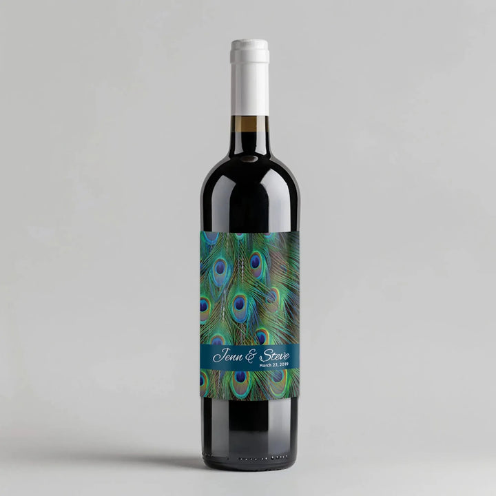 Peacock Feathers Wine Label - iCustomLabel
