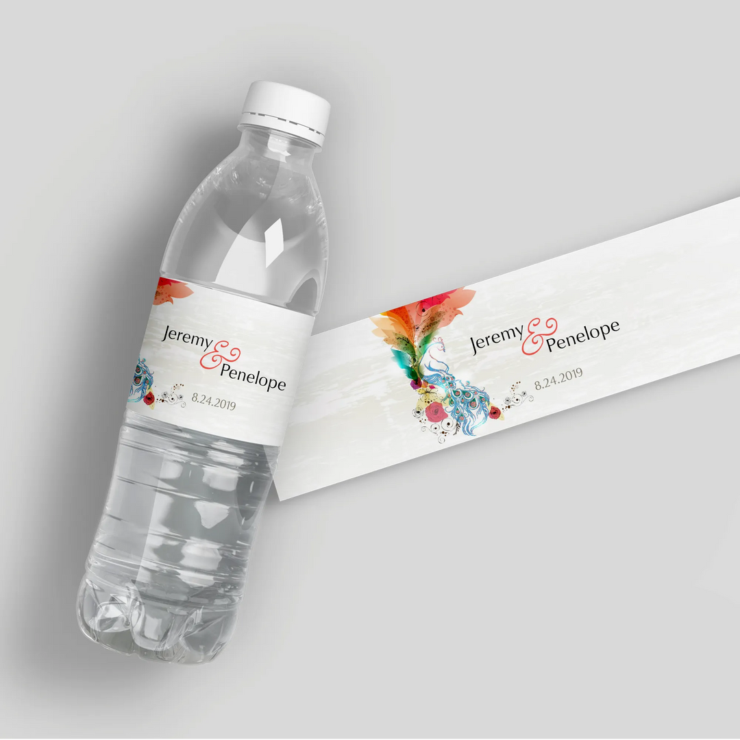 Peacock Water Bottle Labels - iCustomLabel