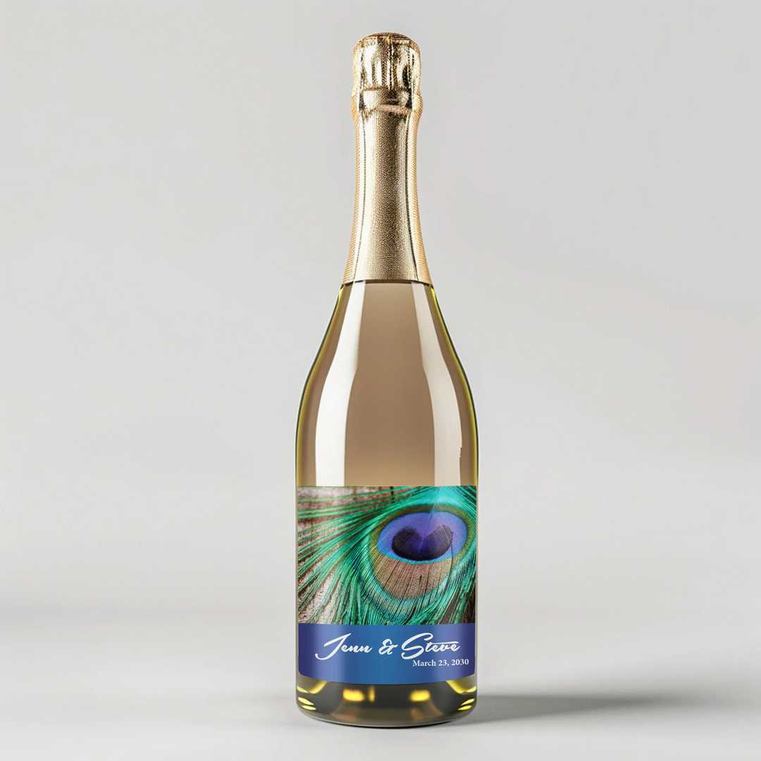 Peacock Wood Champagne Label - iCustomLabel