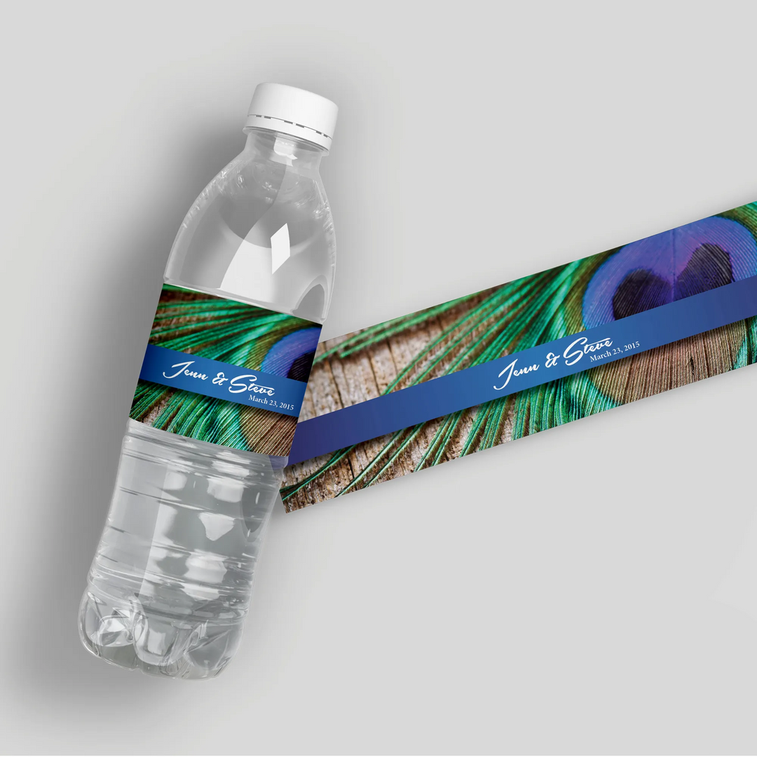 Peacock Wood Water Bottle Labels - iCustomLabel