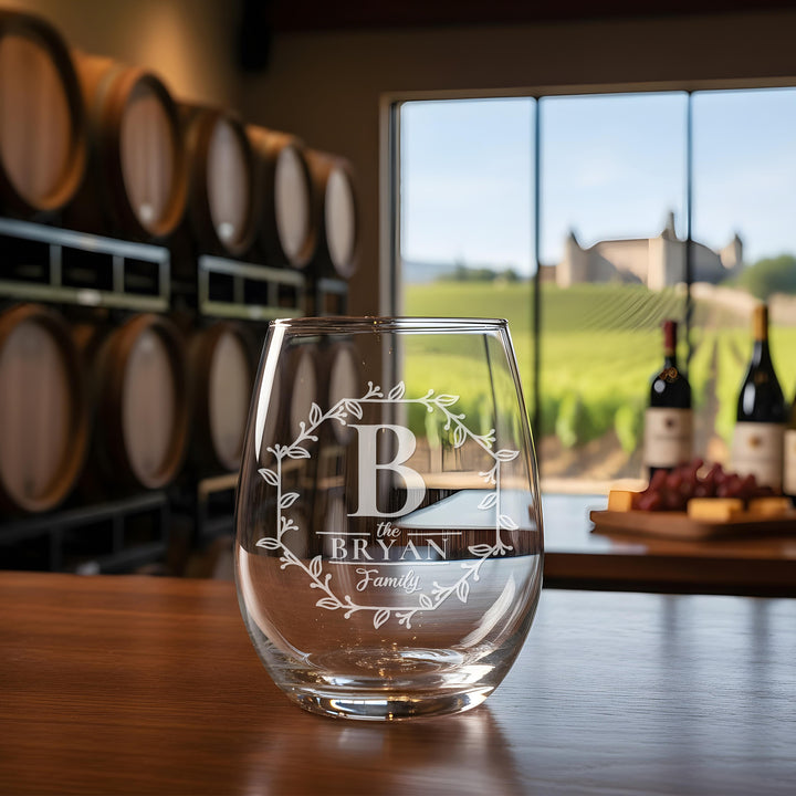 Personalized 9oz Stemless Wine Glass - Custom Engraved Glassware - iCustomLabel