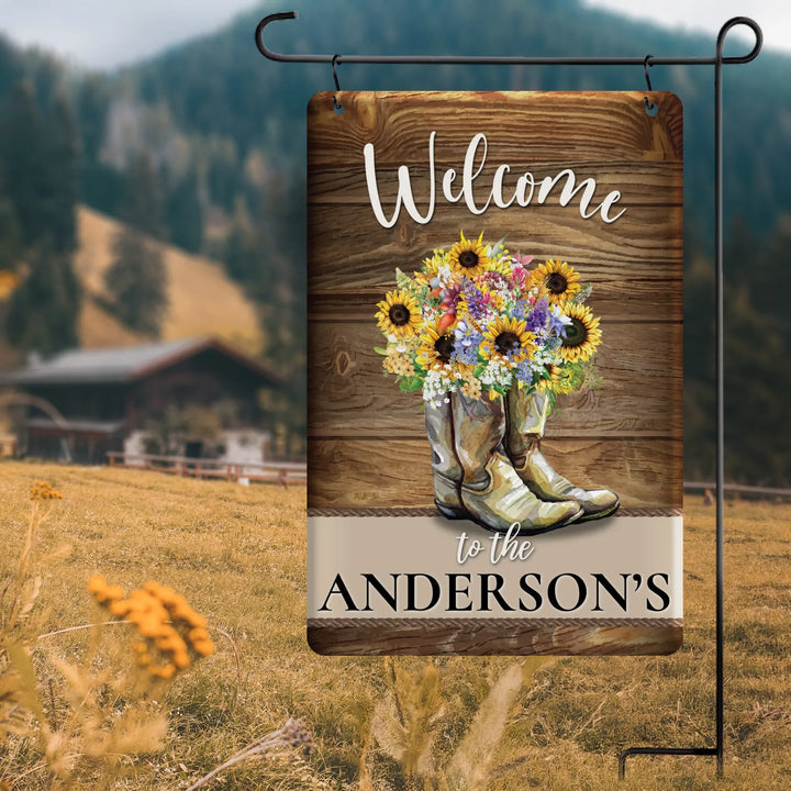 Personalized Boot Flower Metal Garden Flag - iCustomLabel
