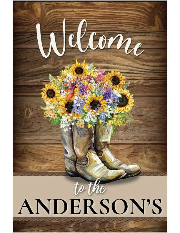 Personalized Boot Flower Metal Garden Flag - iCustomLabel