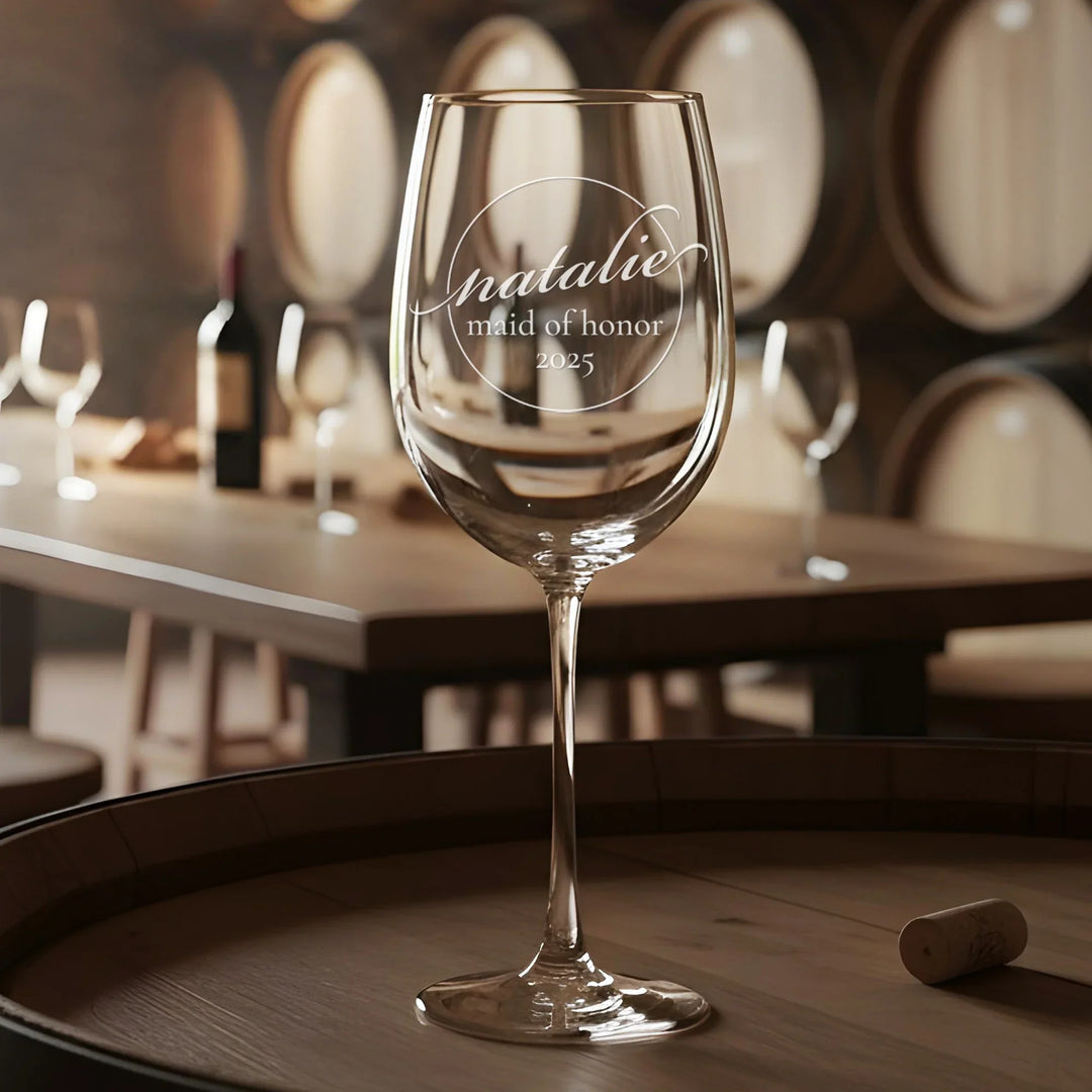 Personalized Bridesmaid Stemmed Wine Glass - Custom Engraved Gift - iCustomLabel
