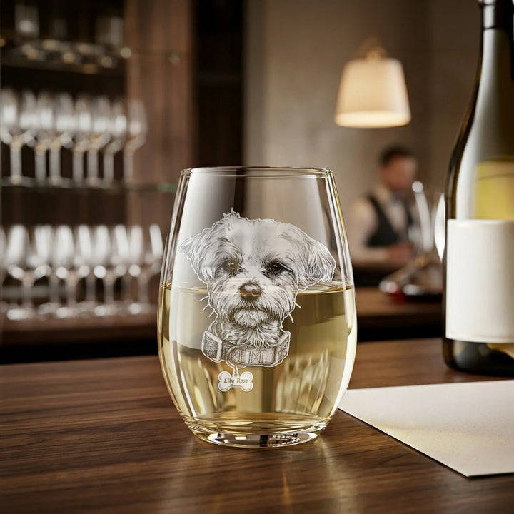 Personalized Dog Portrait Stemless Wine Glass