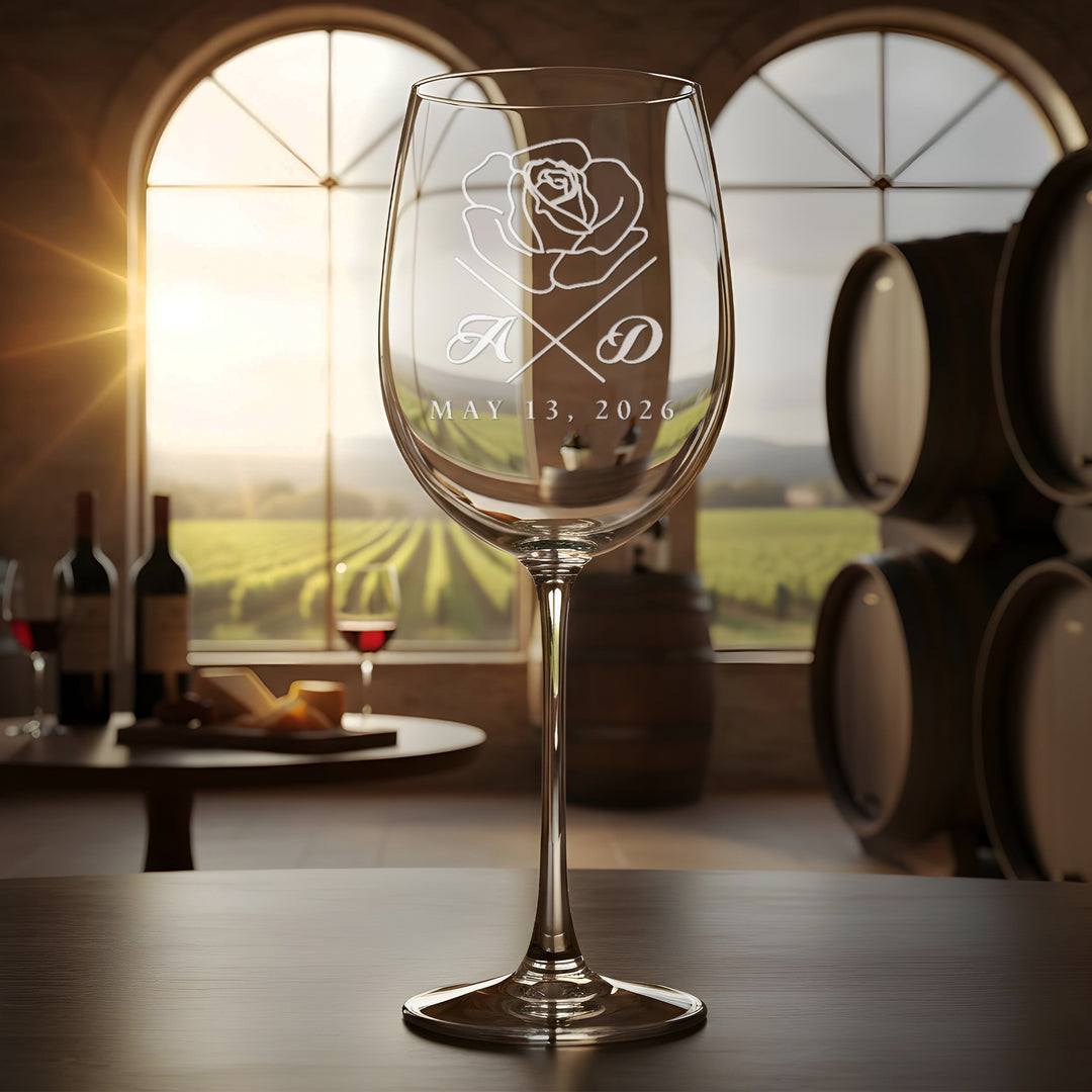 Personalized Family Initials Stemmed Wine Glass - Custom Engraved Gift - iCustomLabel