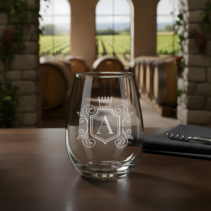 Personalized Family Monogram Stemless Wine Glass - Custom Engraved Gift - iCustomLabel