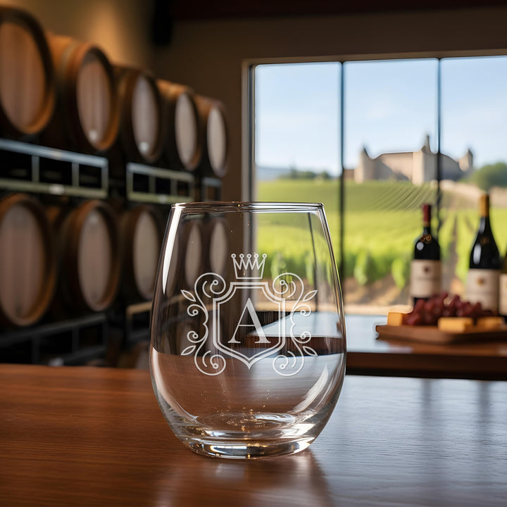 Personalized Family Monogram Stemless Wine Glass - Custom Engraved Gift - iCustomLabel
