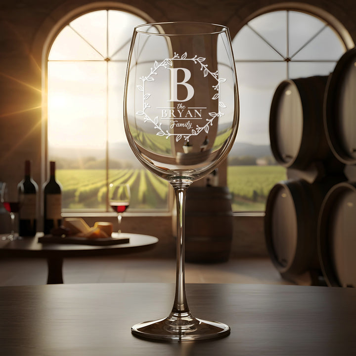 Personalized Family Monogram Stemmed Wine Glass - Custom Engraved Gift - iCustomLabel