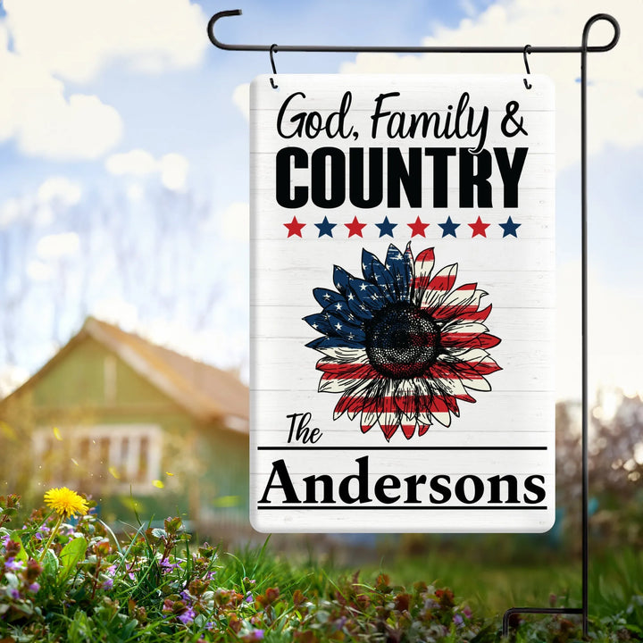 Personalized God Family Country Metal Garden Flag - iCustomLabel