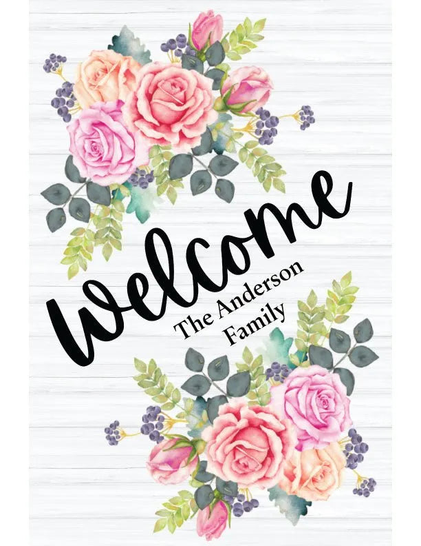 Personalized Roses Welcome Home Metal Garden Flag - iCustomLabel