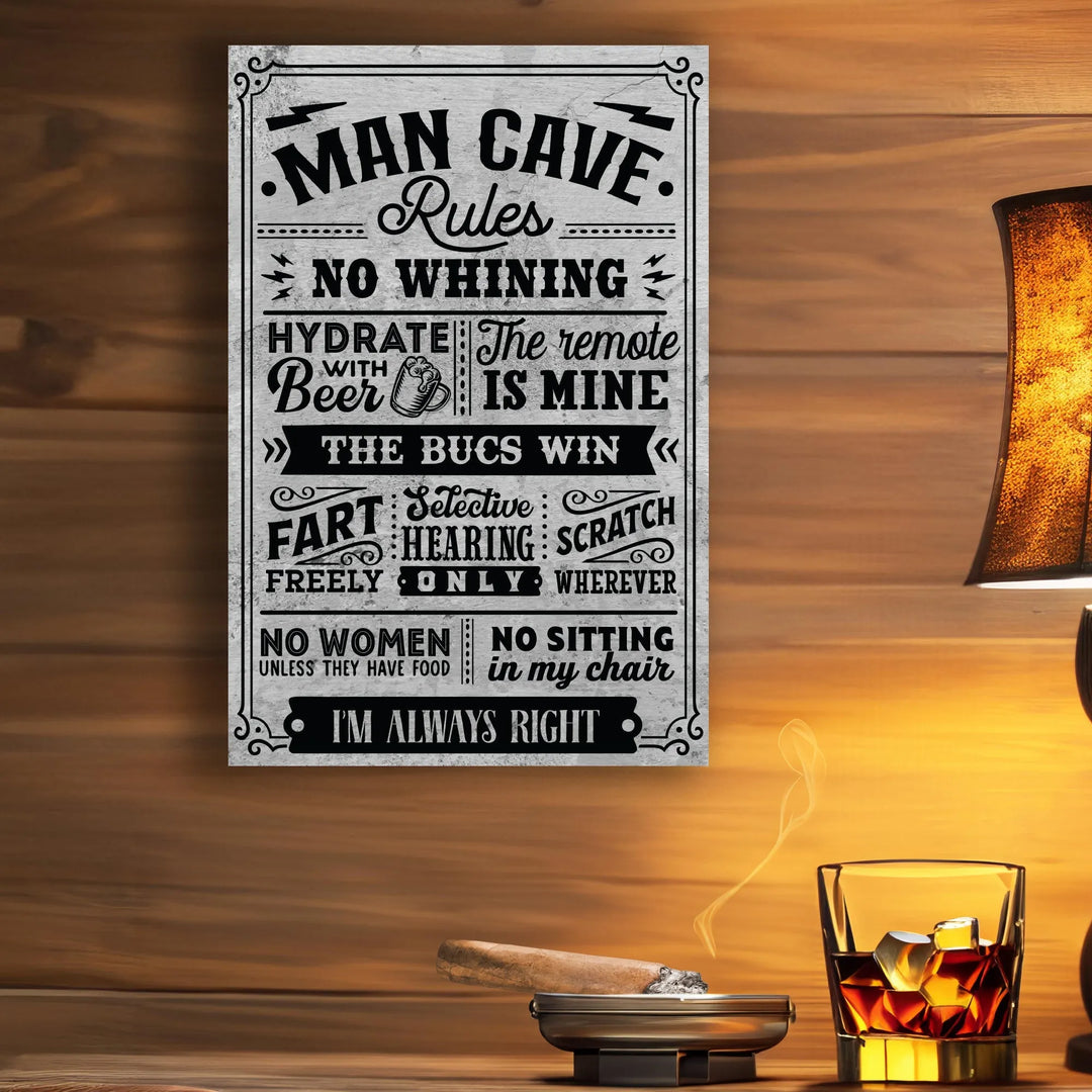 Personalized Team Man Cave Rules Metal Sign - iCustomLabel