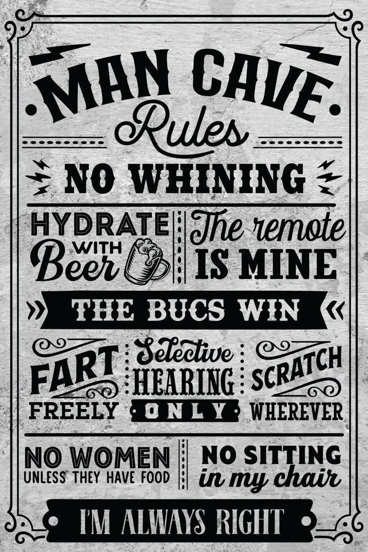 Personalized Team Man Cave Rules Metal Sign - iCustomLabel