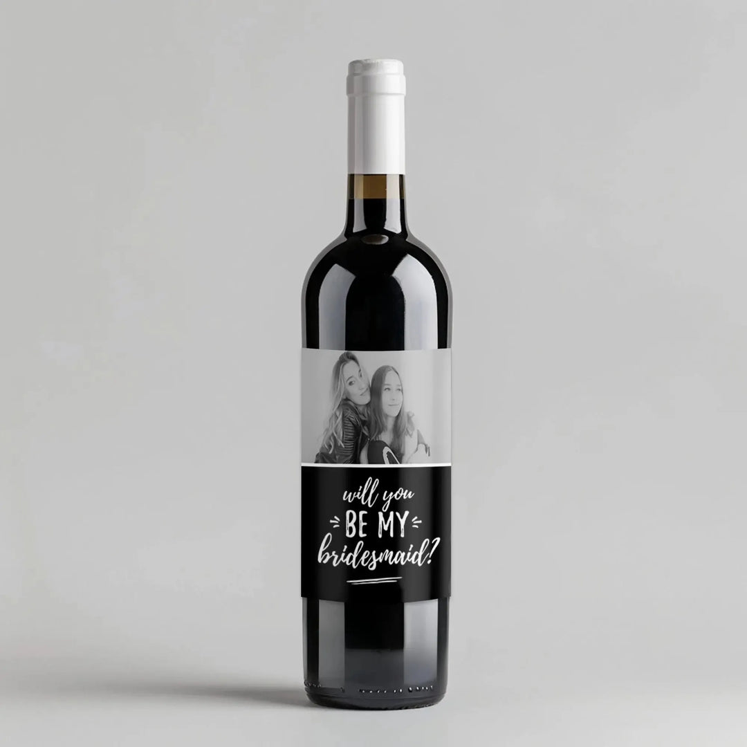 Photo Black And White Bridesmaid Wine Label - iCustomLabel