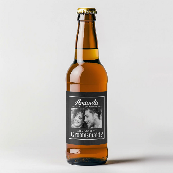 Photo Chalkboard Groomsmaid Beer Label - iCustomLabel
